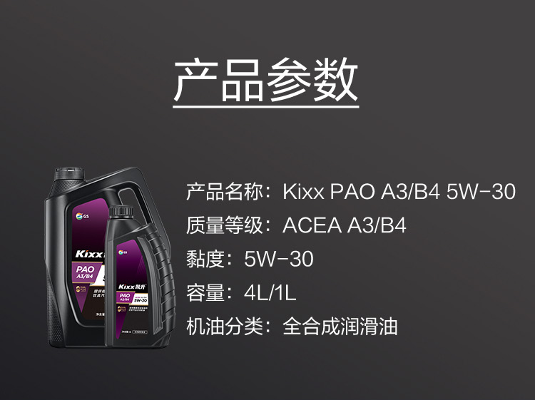 GS (Kixx) 凱升PAO全合成機油 5W-30 A3B4級 黑凱系列 4L-第6張圖片-鄭州市冠恒貿易有限公司【官方網站】-車用潤滑油服務專家