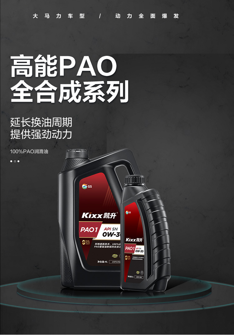 GS (Kixx)凱升 100%PAO全合成機油 0W-30 SN級 黑凱系列 4L-第1張圖片-鄭州市冠恒貿易有限公司【官方網站】-車用潤滑油服務專家